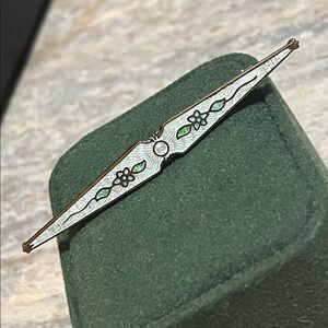 Antique Victorian Guilloche Enamel Floral Design Bar Pin